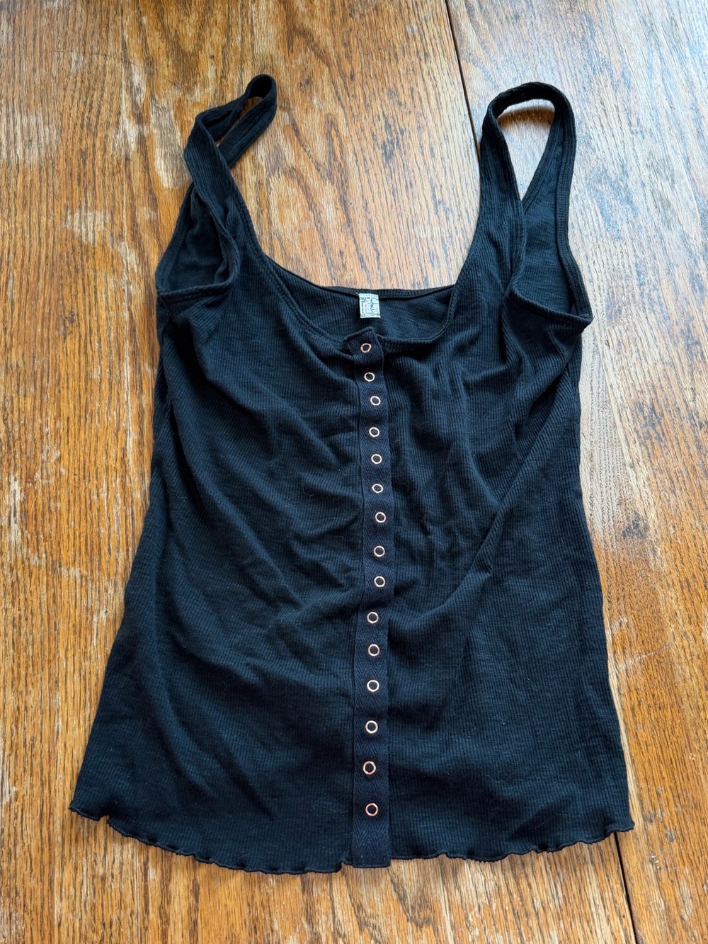 Free People Black Ribbed Button-Front Tank